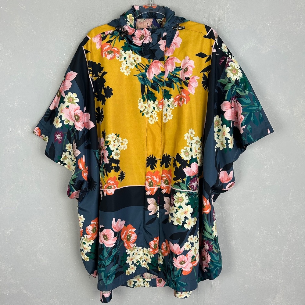 Johnny Was size M garden poncho hooded reversible colorful floral w pockets